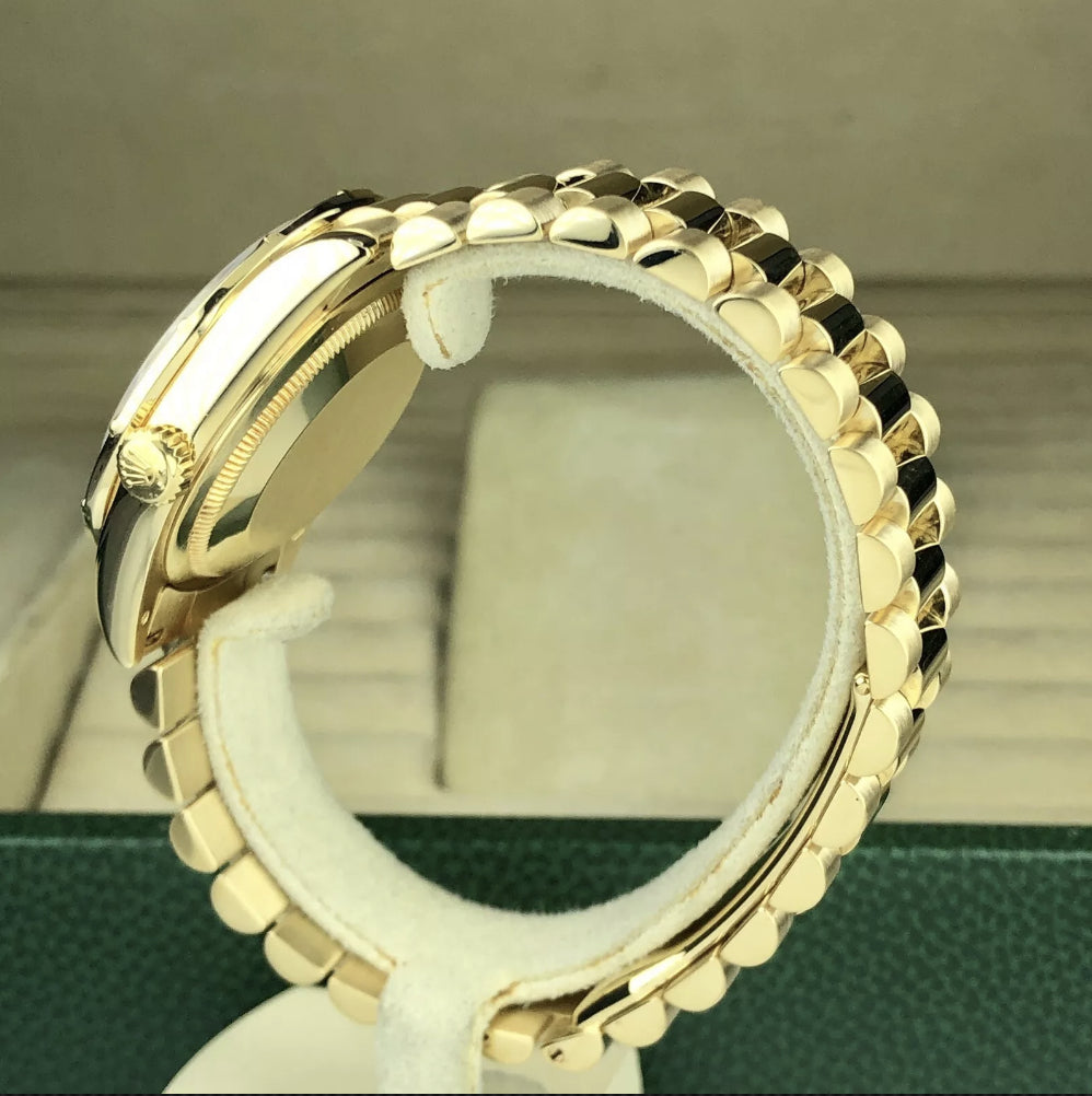 2003 Rolex Day-Date 118238 Factory Baguette Bezel & Jubilee Black MOP Dial
