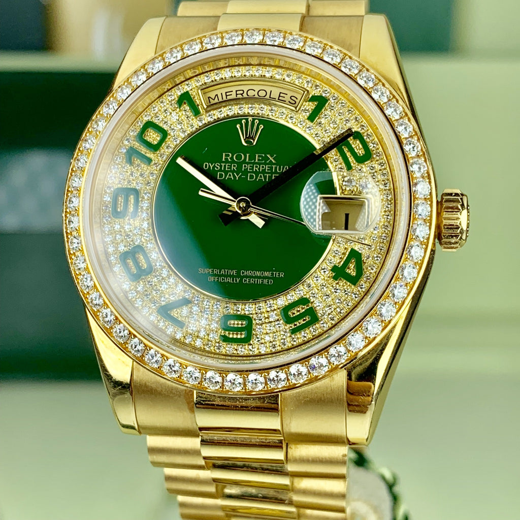 2007 Rolex Day-Date 50th Anniversary 118348 Pave Green Diamond With Box & Card