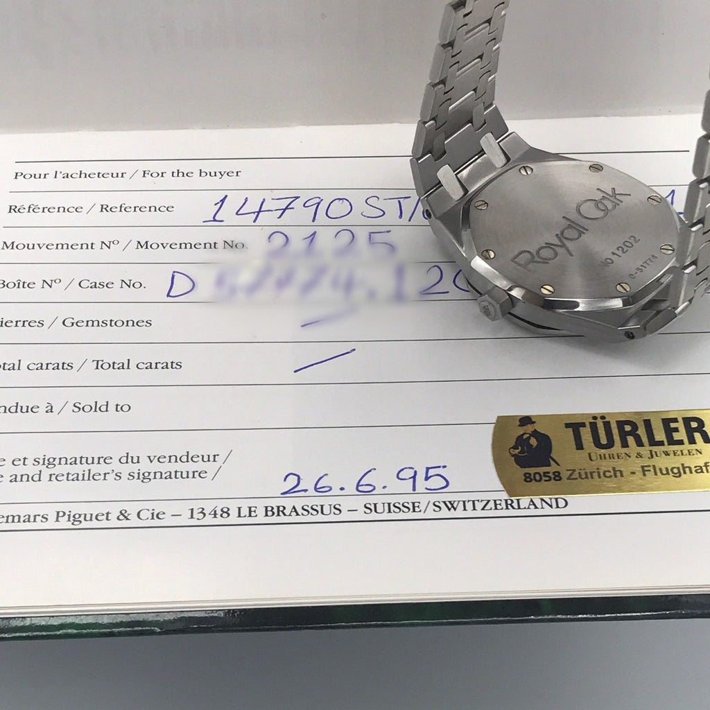 Audemars Piguet Royal Oak 36mm Ref 14790ST Full Set Box Papers Black Dial Mint