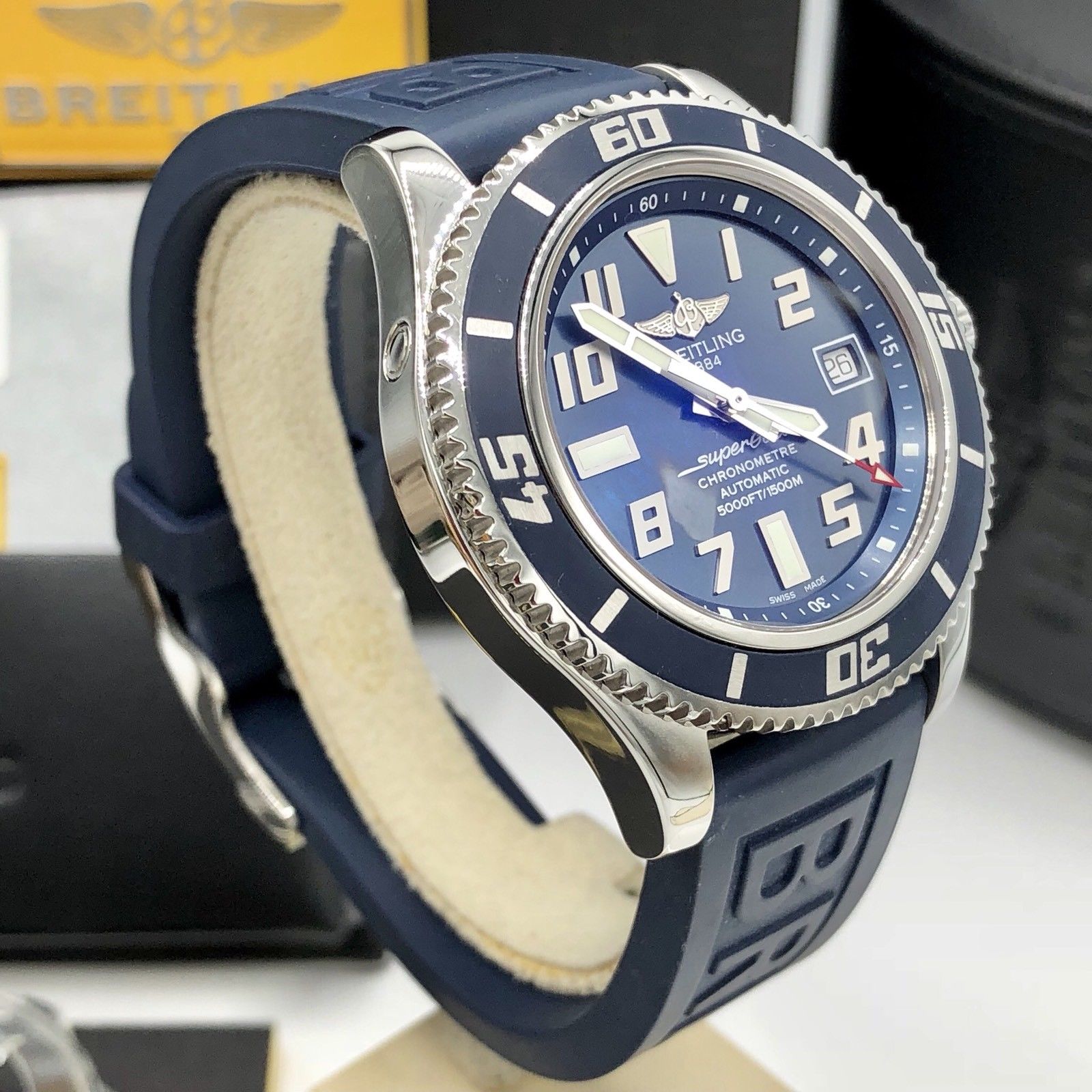 BreItling Super Ocean Blue Limited Edition Mint Condition Box Papers FULL SET