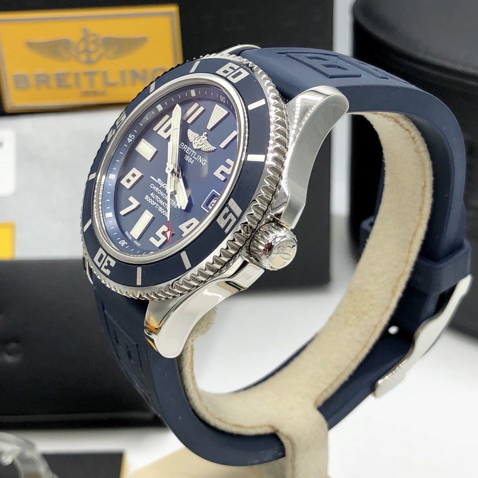 BreItling Super Ocean Blue Limited Edition Mint Condition Box Papers FULL SET