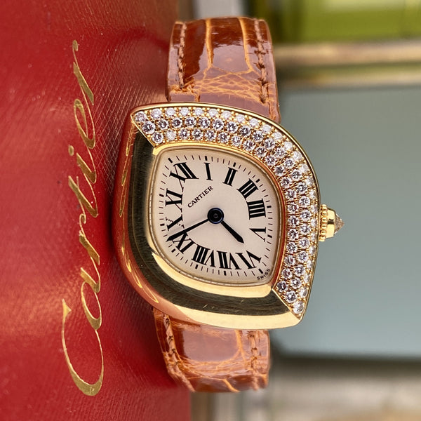 Cartier Navette Ref 2351 Ladies Cocktail Watch 18k Gold with Factory Diamond
