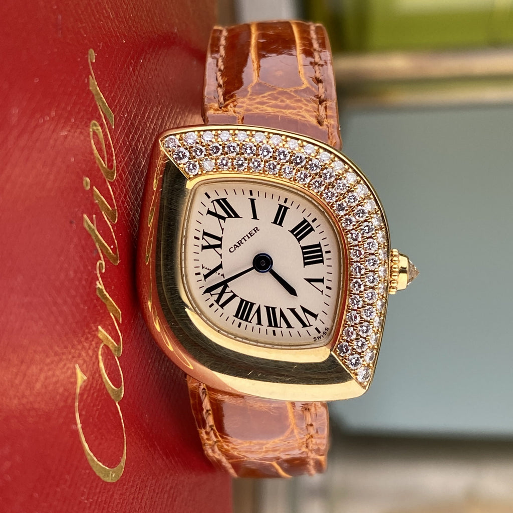 Cartier Navette Ref 2351 Ladies Cocktail Watch 18k Gold with Factory Diamond