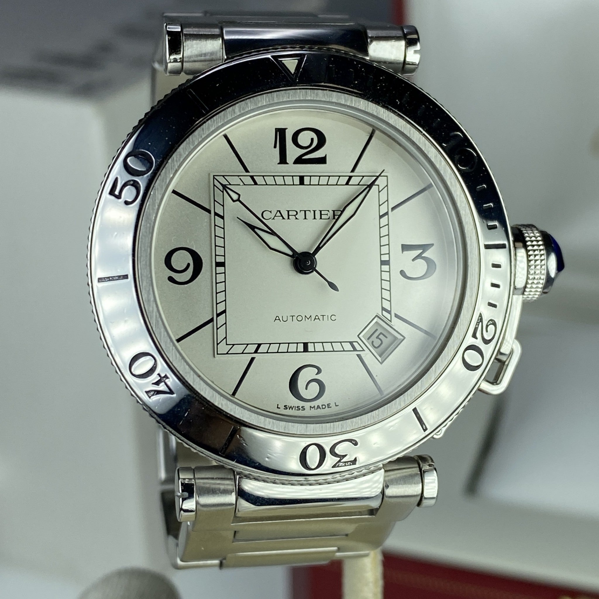 Cartier Pasha Seatimer W31080M7 Silver Dial Automatic  40mm with Box and Booklets