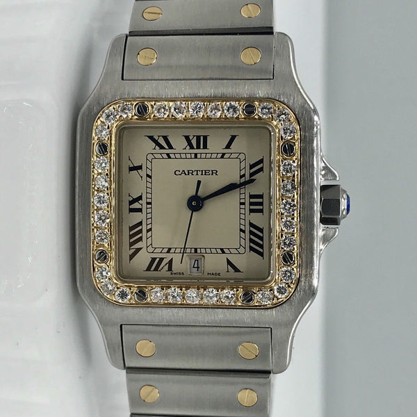 Cartier Santos Solid 18K Gold Bezel With Diamonds bezel Diamond Mint Condition