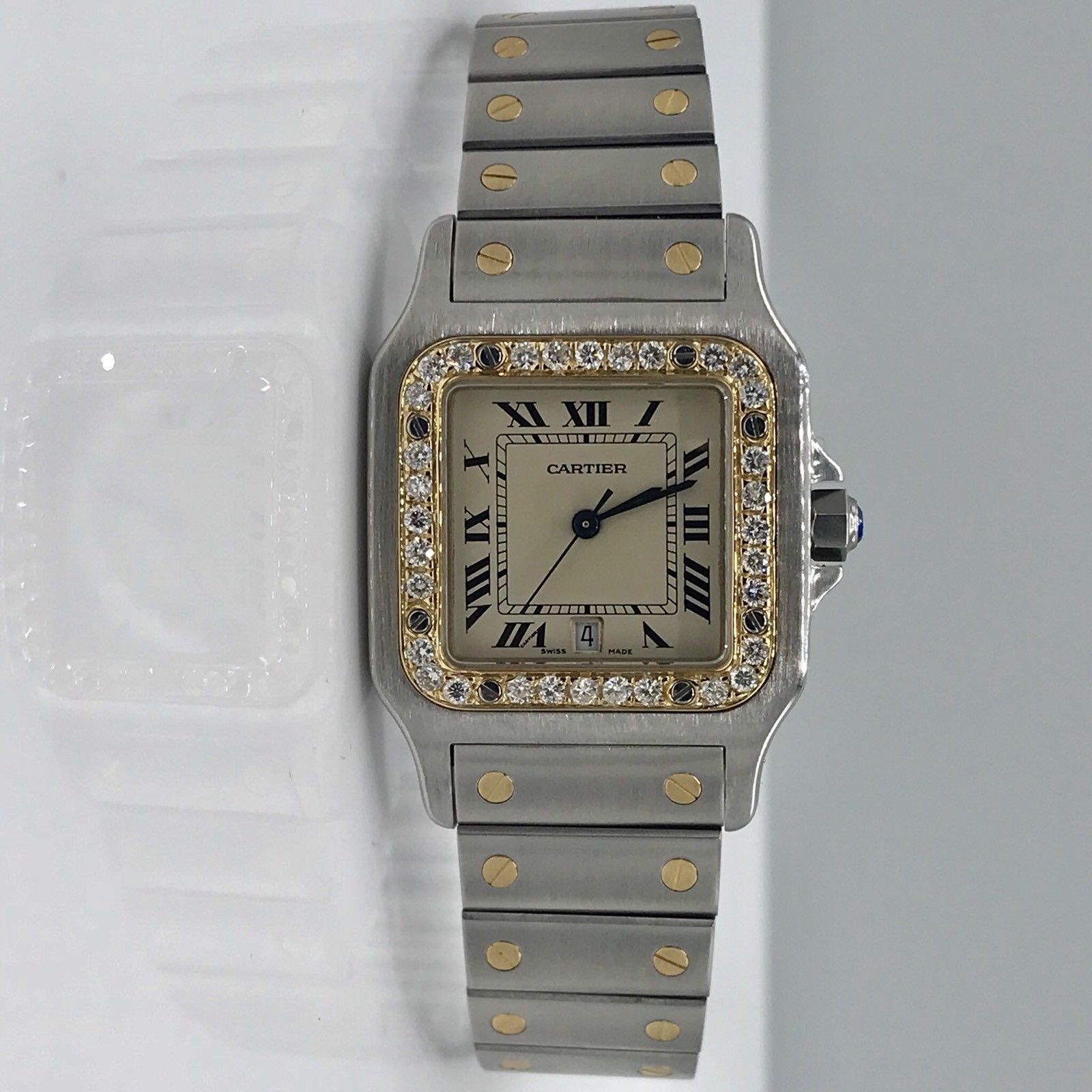 Cartier Santos Solid 18K Gold Bezel With Diamonds bezel Diamond Mint Condition