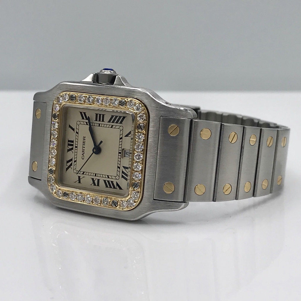 Cartier Santos Solid 18K Gold Bezel With Diamonds bezel Diamond Mint Condition