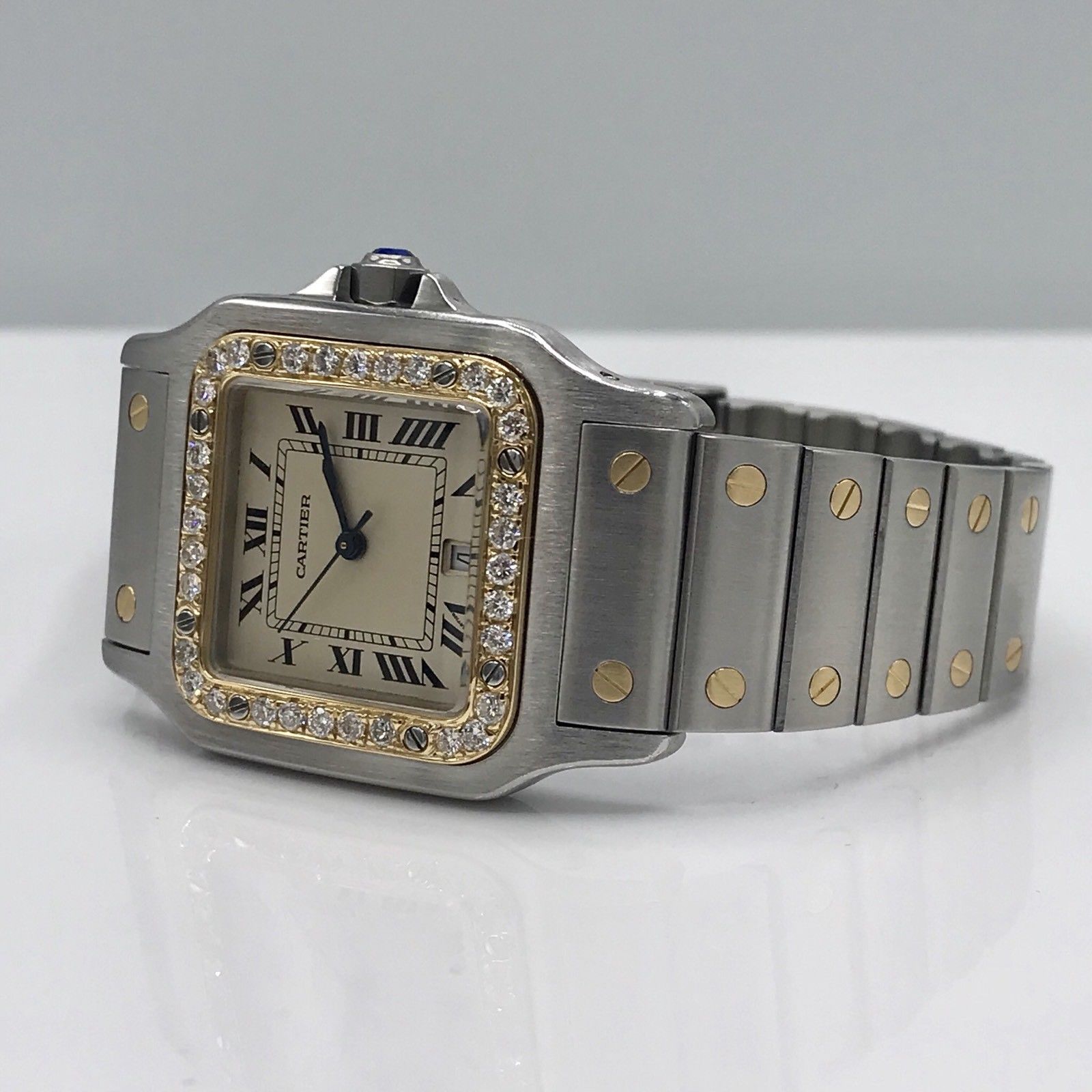 Cartier Santos Solid 18K Gold Bezel With Diamonds bezel Diamond Mint Condition