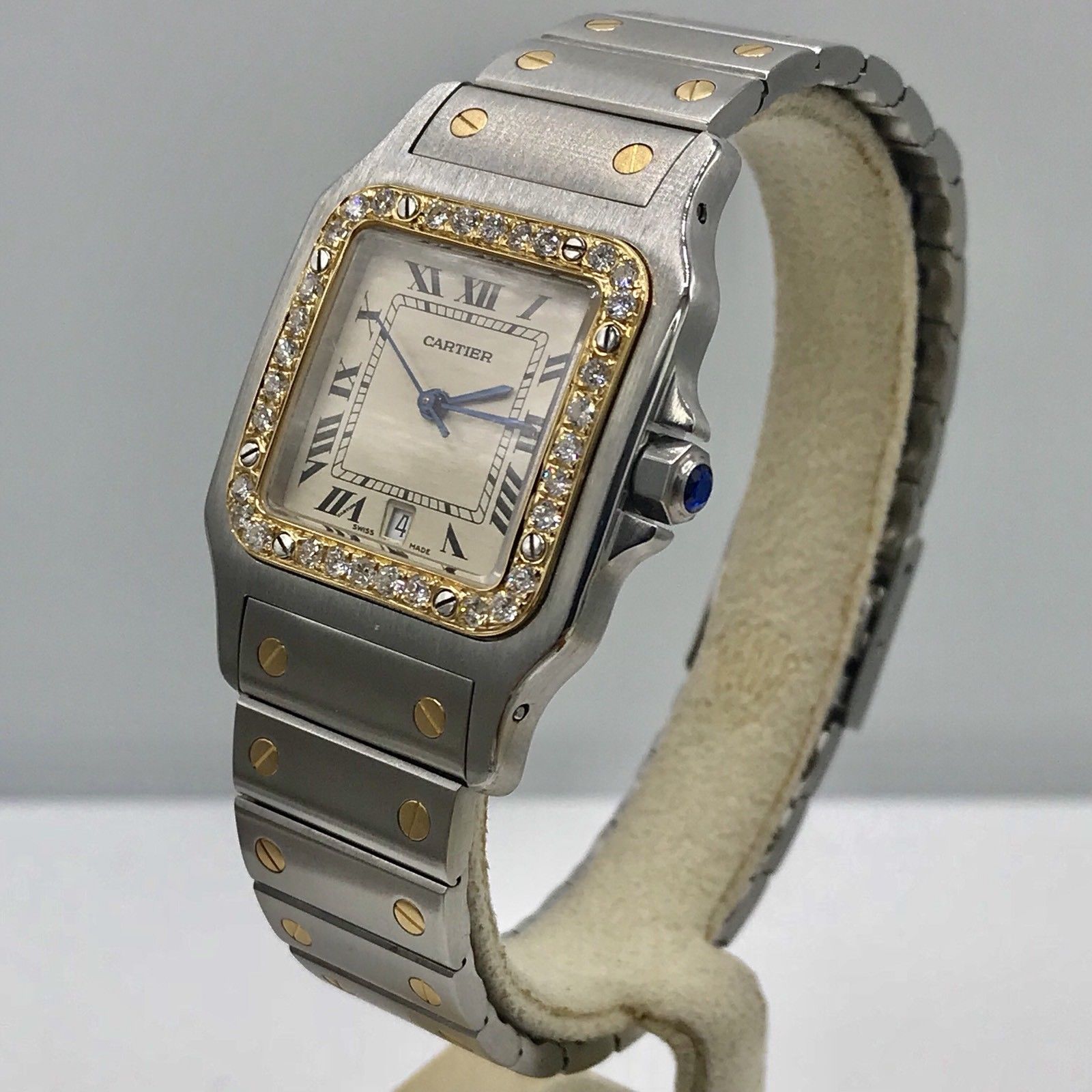 Cartier Santos Solid 18K Gold Bezel With Diamonds bezel Diamond Mint Condition