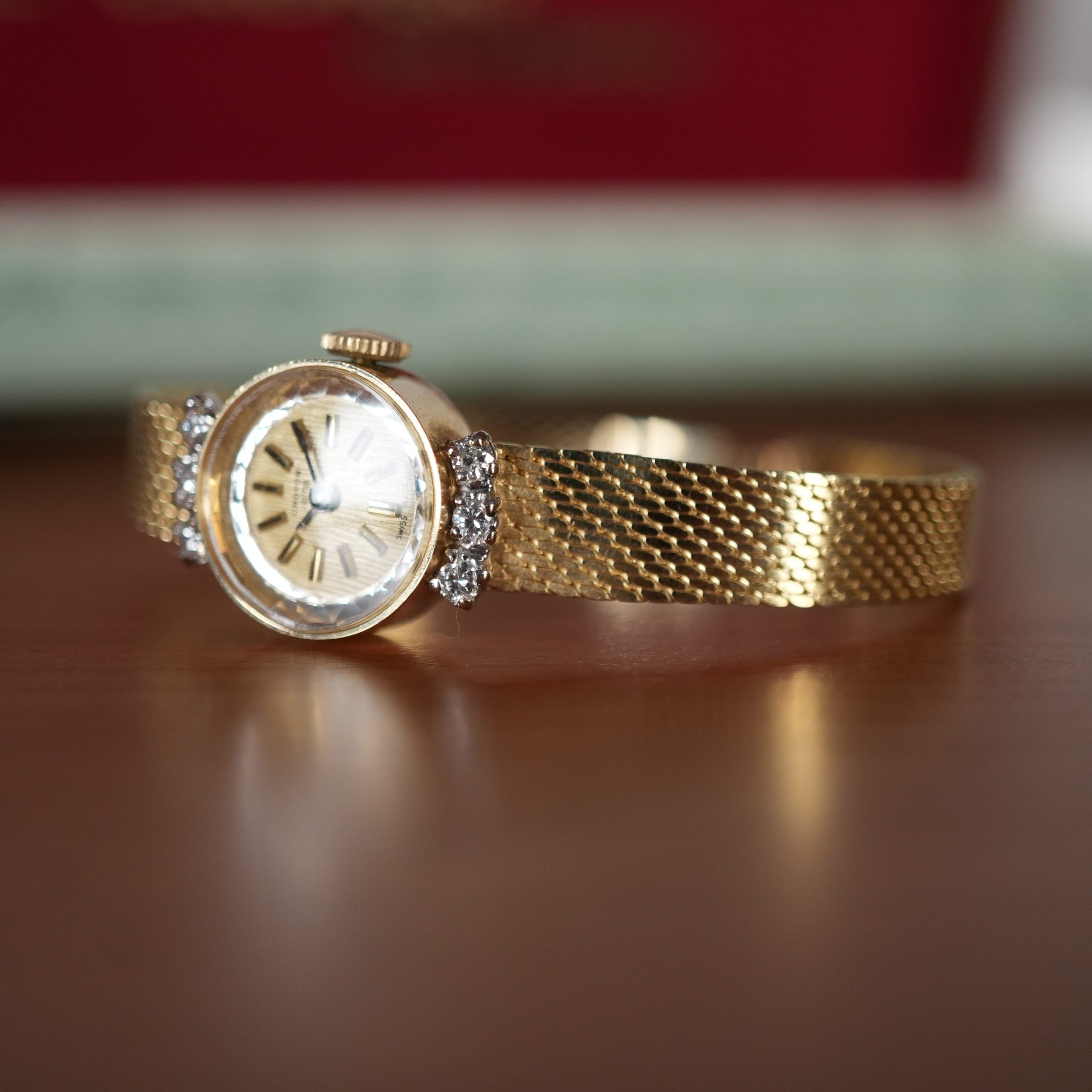 Croton Queen of Diamonds Solid 14k Gold Ladies Watch 15mm NOS with Diamonds Box and Paper