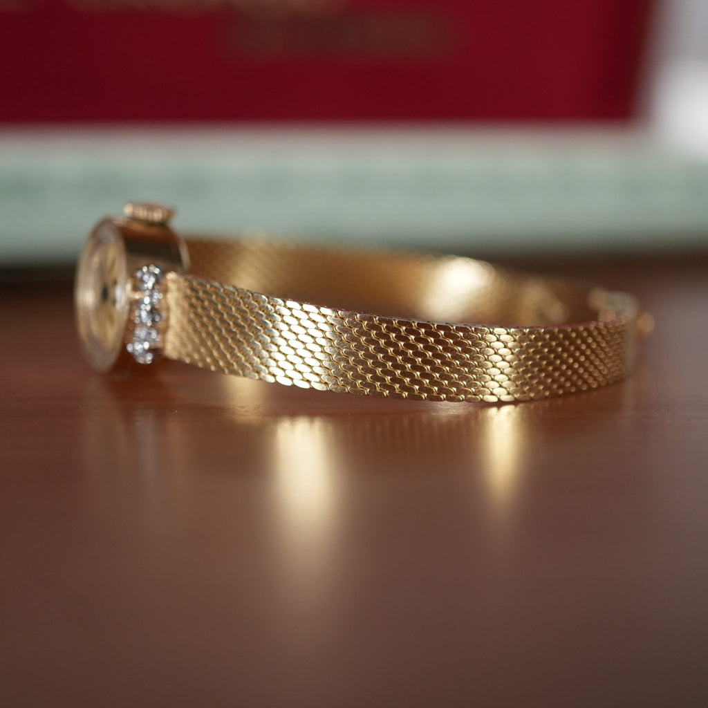 Croton Queen of Diamonds Solid 14k Gold Ladies Watch 15mm NOS with Diamonds Box and Paper