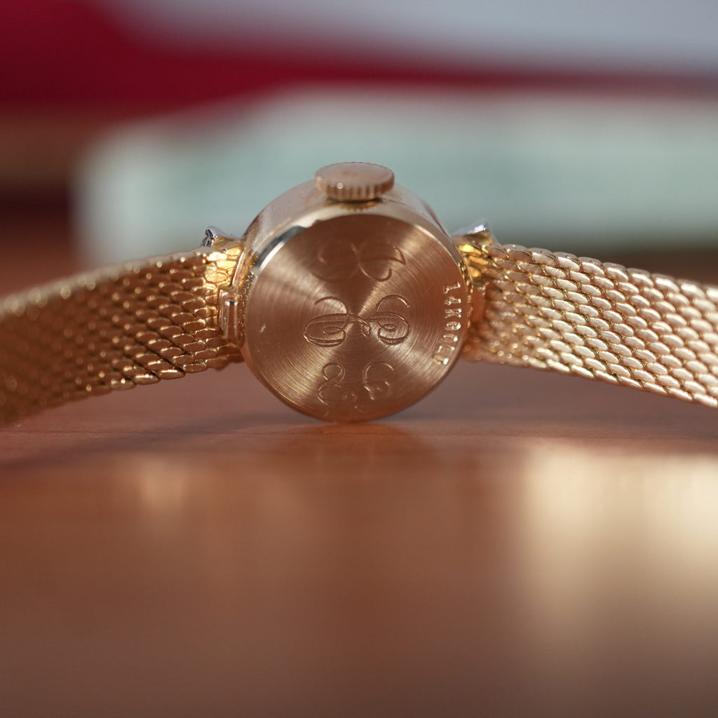Croton Queen of Diamonds Solid 14k Gold Ladies Watch 15mm NOS with Diamonds Box and Paper