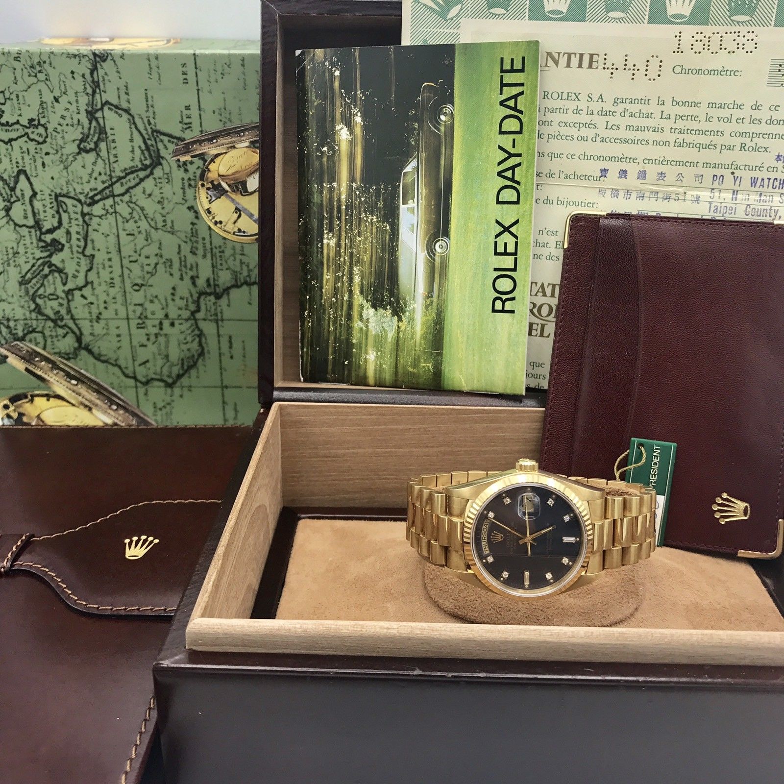 Vintage Rolex Day Date 18038 Solid 18k Gold Blue Diamond Factory Dial Full Set
