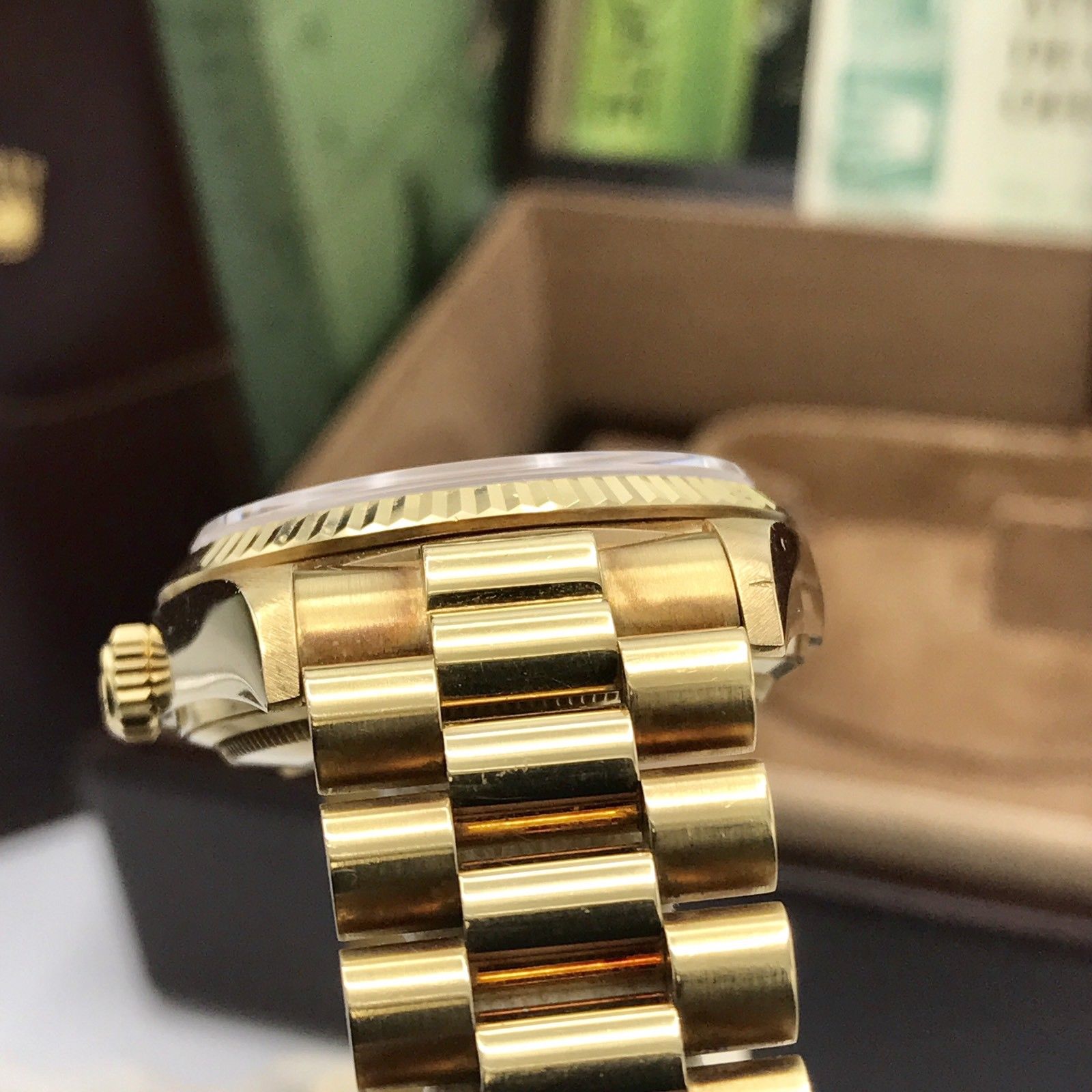 Vintage Rolex Day Date 18038 Solid 18k Gold Blue Diamond Factory Dial Full Set