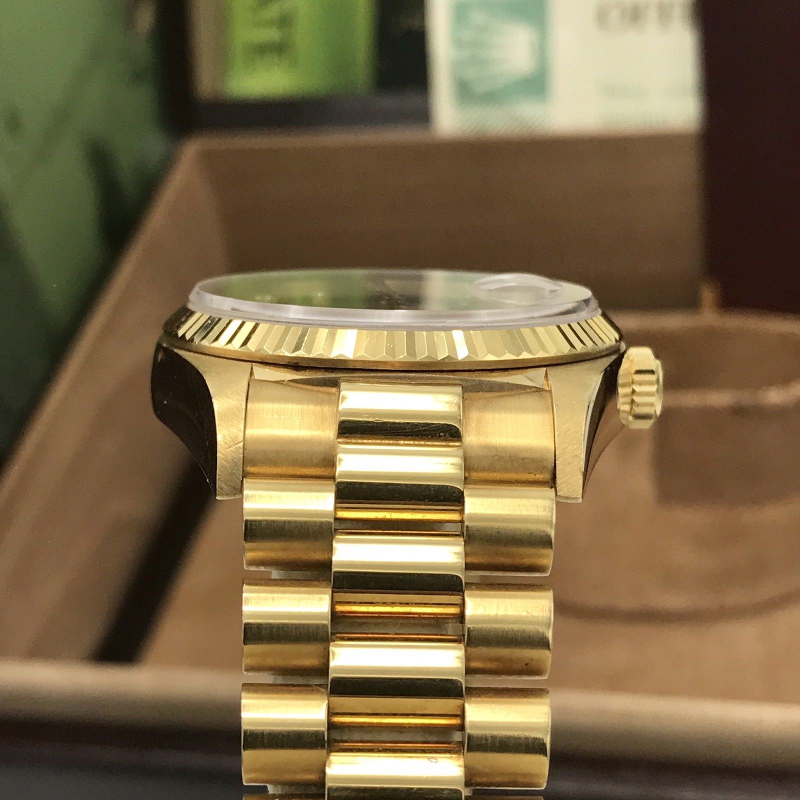 Vintage Rolex Day Date 18038 Solid 18k Gold Blue Diamond Factory Dial Full Set