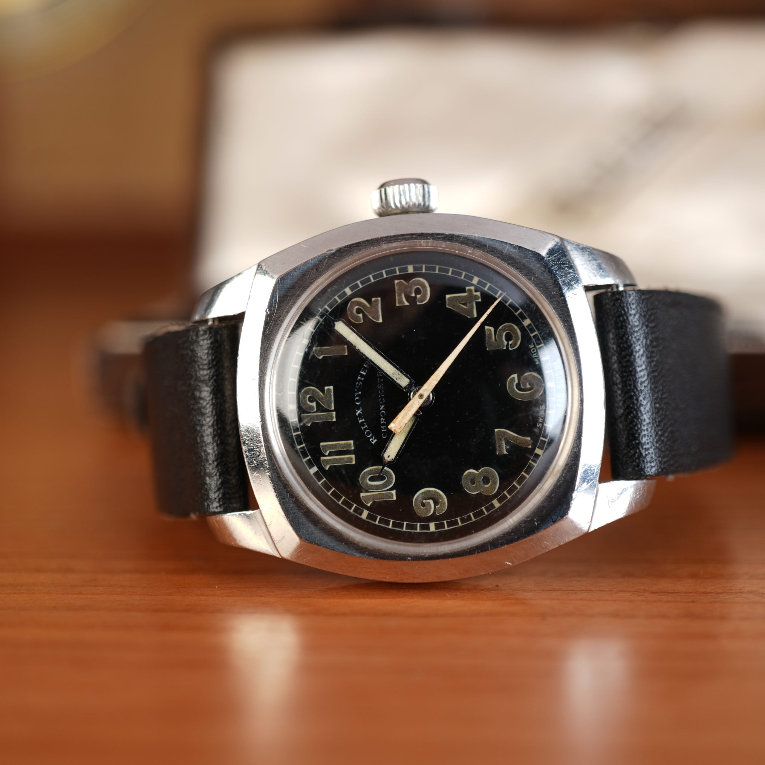 1941 Rolex 3139 Oyster Army Chronometer Black Gilt Dial with Box