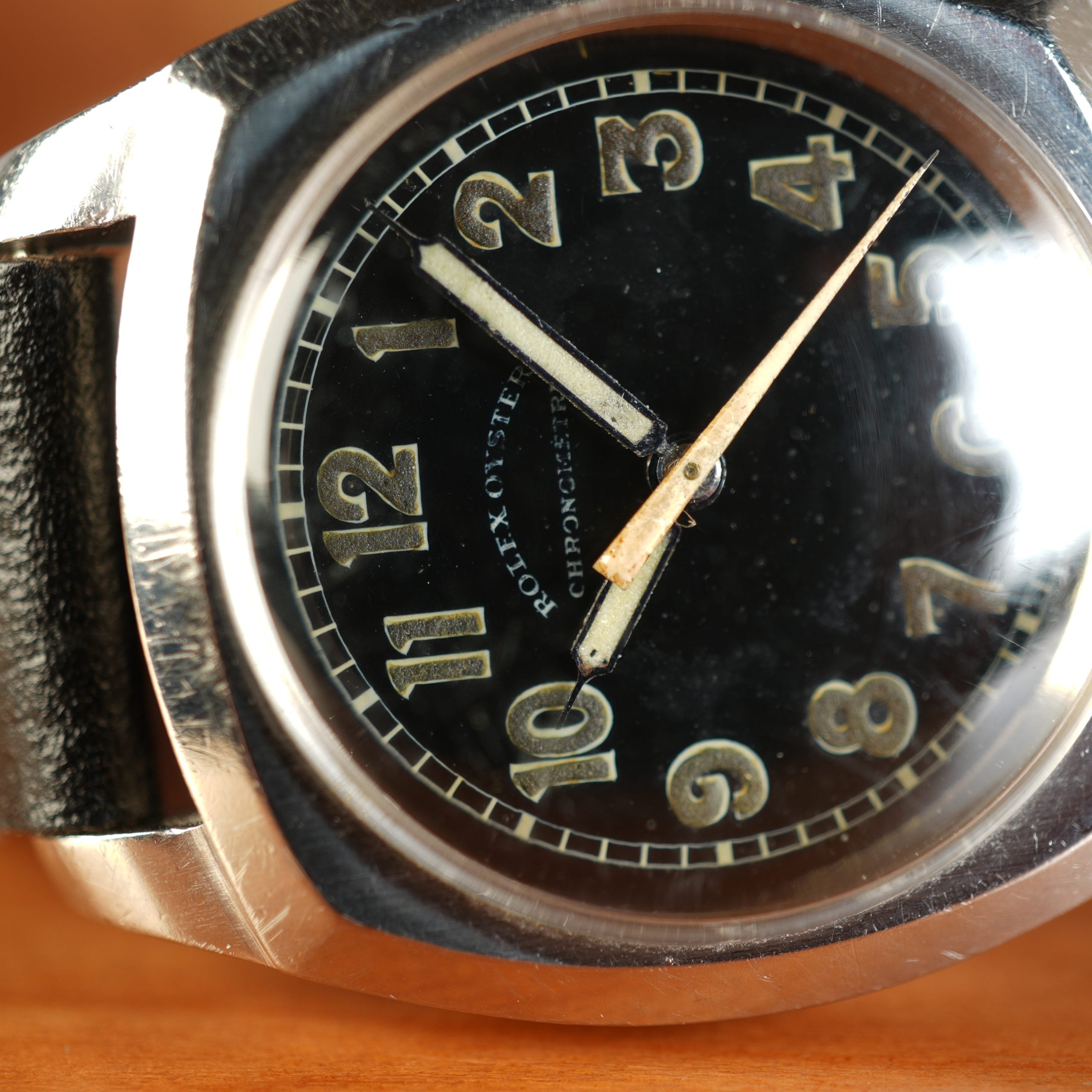 1941 Rolex 3139 Oyster Army Chronometer Black Gilt Dial with Box