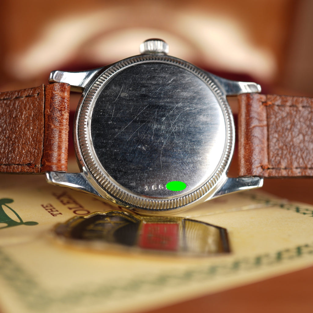 1942 Rolex 3136 Oyster Black Gilt Dial Full Set Box and Papers
