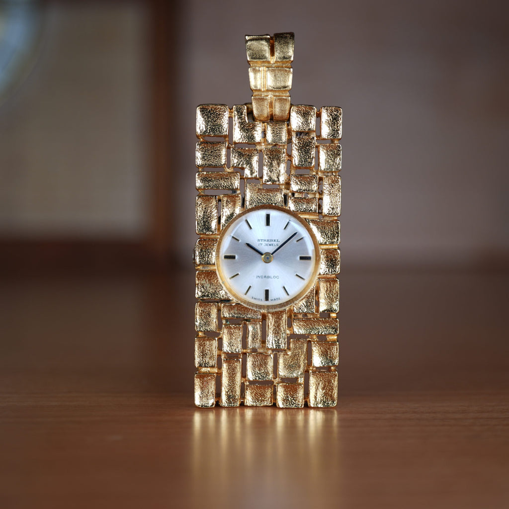Vintage STREBEL Swiss Pendant Watch Manual Wind Gold Plated Original Dial