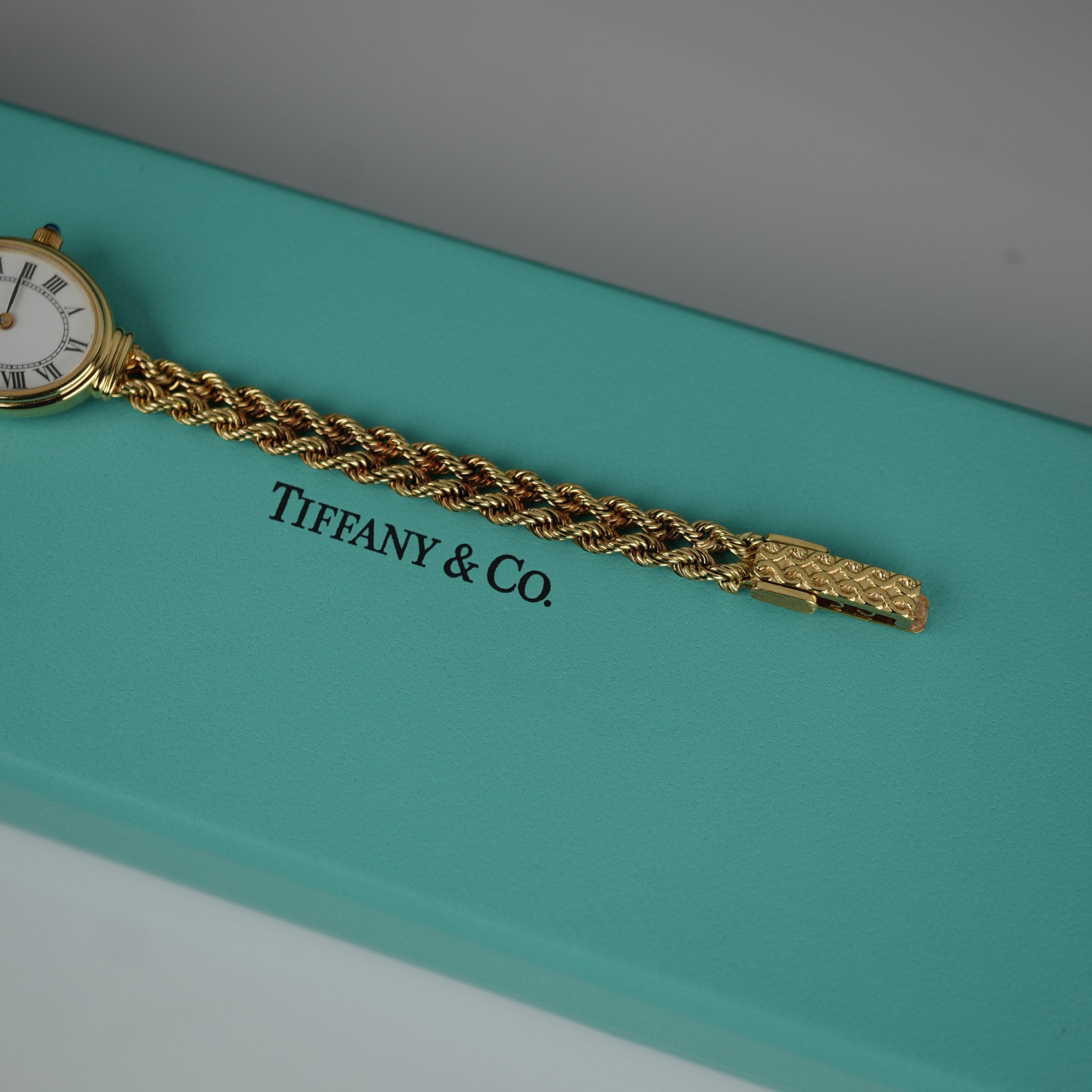 Tiffany & Co. 14k Solid Gold Ladies Watch Oval Roman Dial Mesh Bracelet