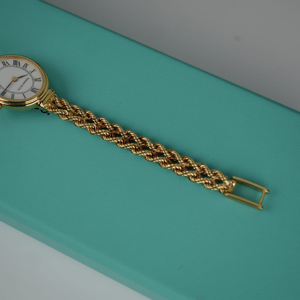 Tiffany & Co. 14k Solid Gold Ladies Watch Oval Roman Dial Mesh Bracelet