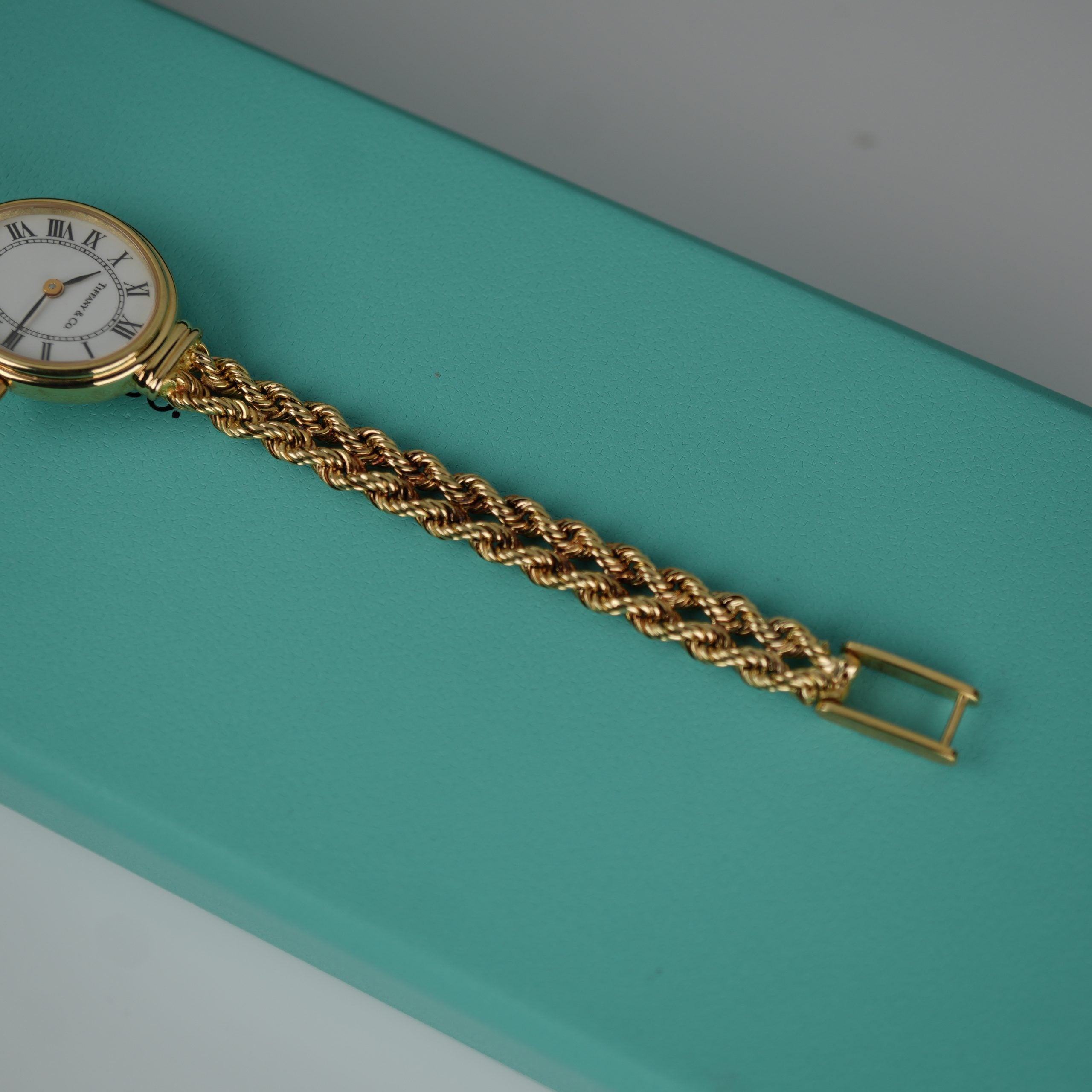 Tiffany & Co. 14k Solid Gold Ladies Watch Oval Roman Dial Mesh Bracelet