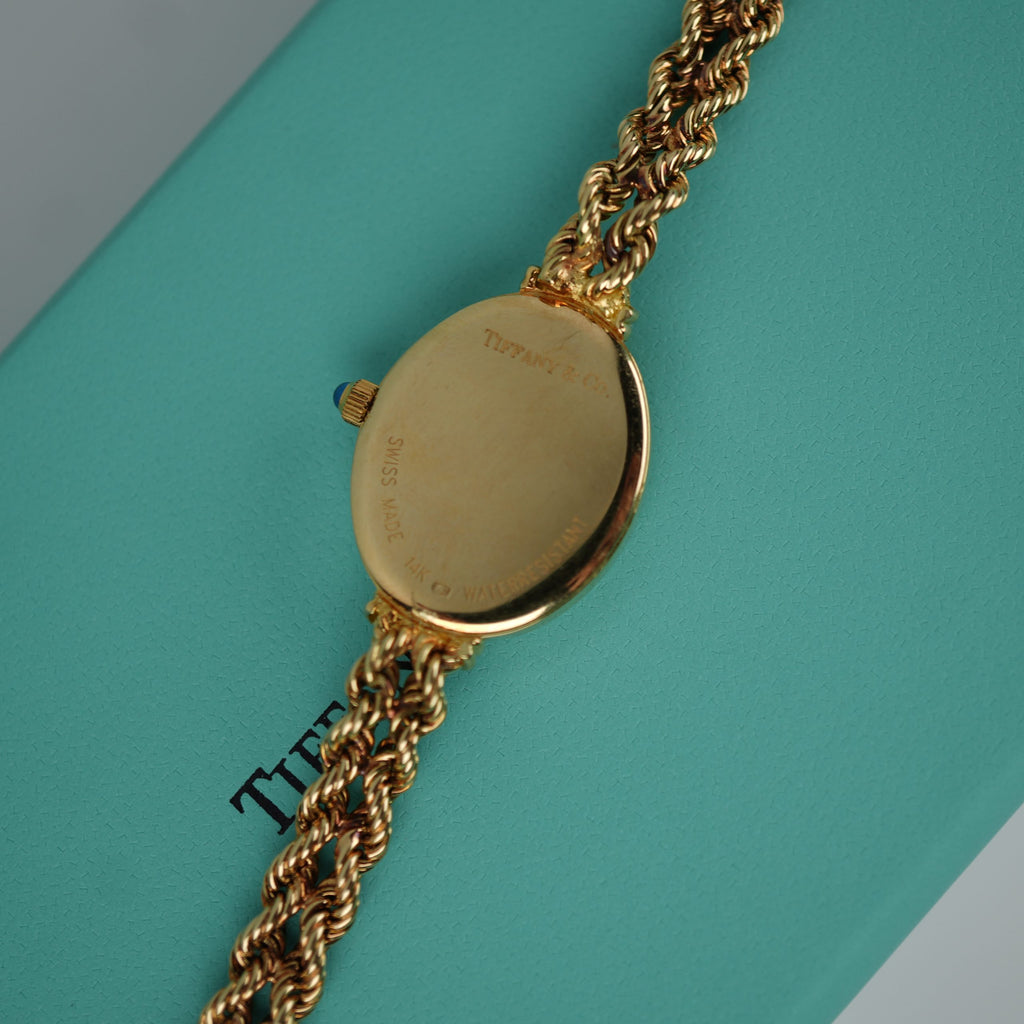 Tiffany & Co. 14k Solid Gold Ladies Watch Oval Roman Dial Mesh Bracelet