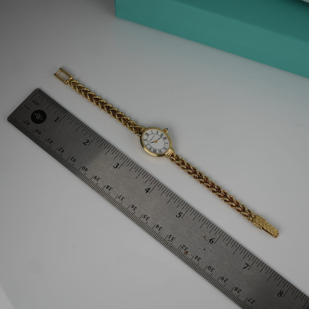 Tiffany & Co. 14k Solid Gold Ladies Watch Oval Roman Dial Mesh Bracelet