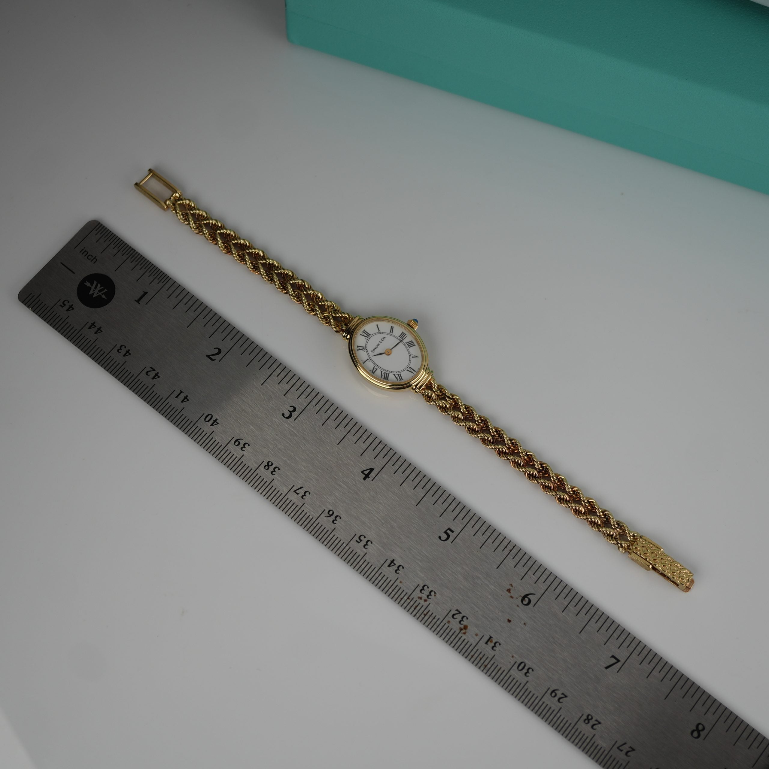 Tiffany & Co. 14k Solid Gold Ladies Watch Oval Roman Dial Mesh Bracelet