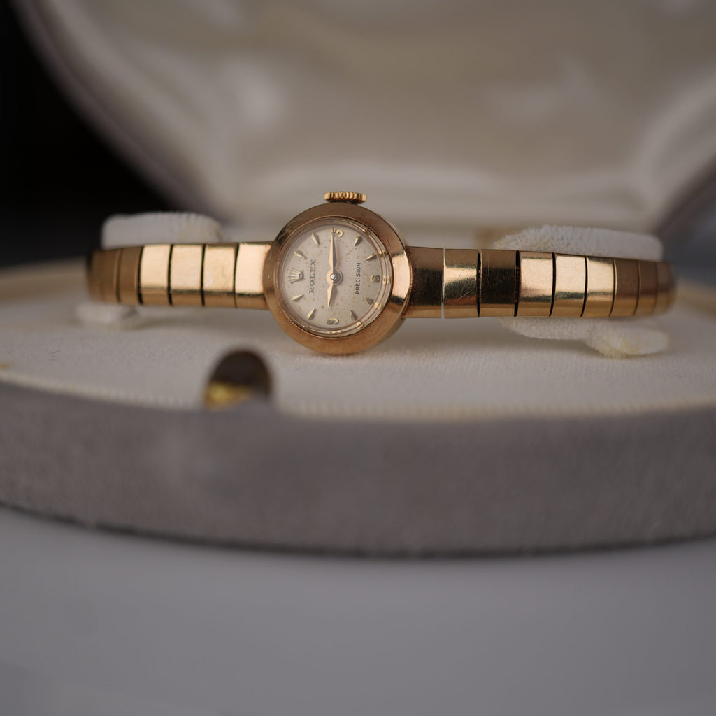 1960’s Rolex Precision Ladies Solid Gold Bracelet Watch with Original Box