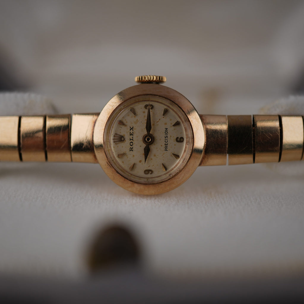 1960’s Rolex Precision Ladies Solid Gold Bracelet Watch with Original Box