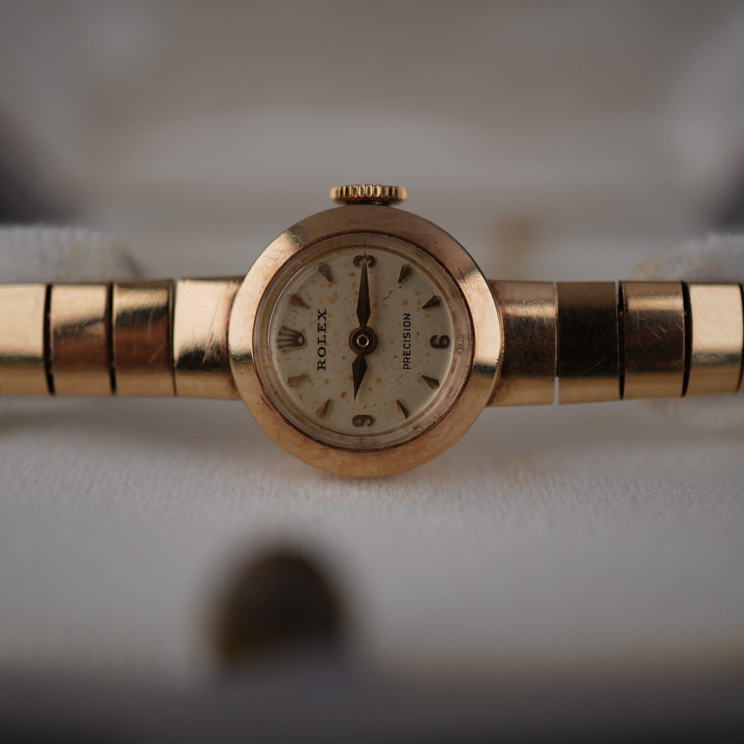 1960’s Rolex Precision Ladies Solid Gold Bracelet Watch with Original Box