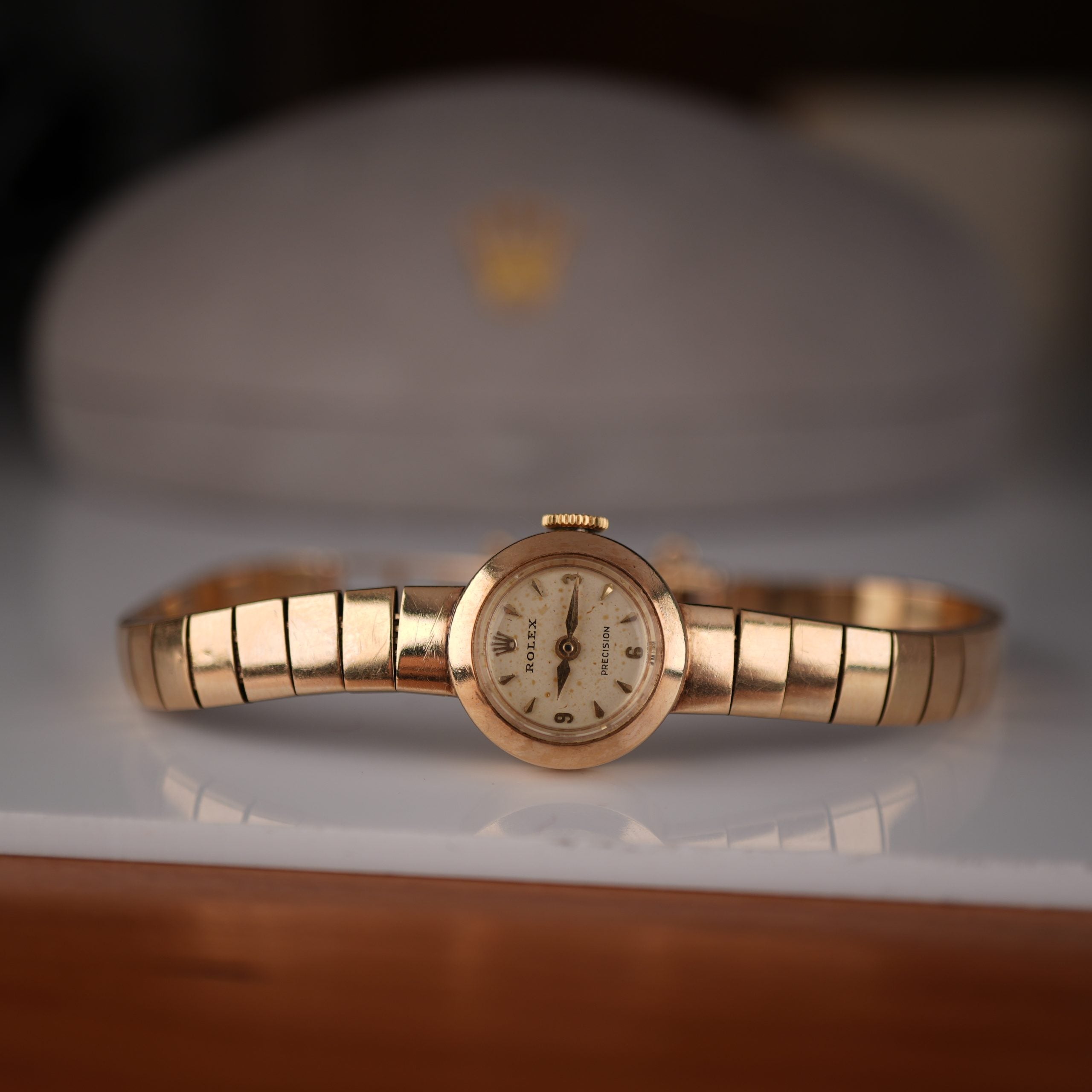 1960’s Rolex Precision Ladies Solid Gold Bracelet Watch with Original Box