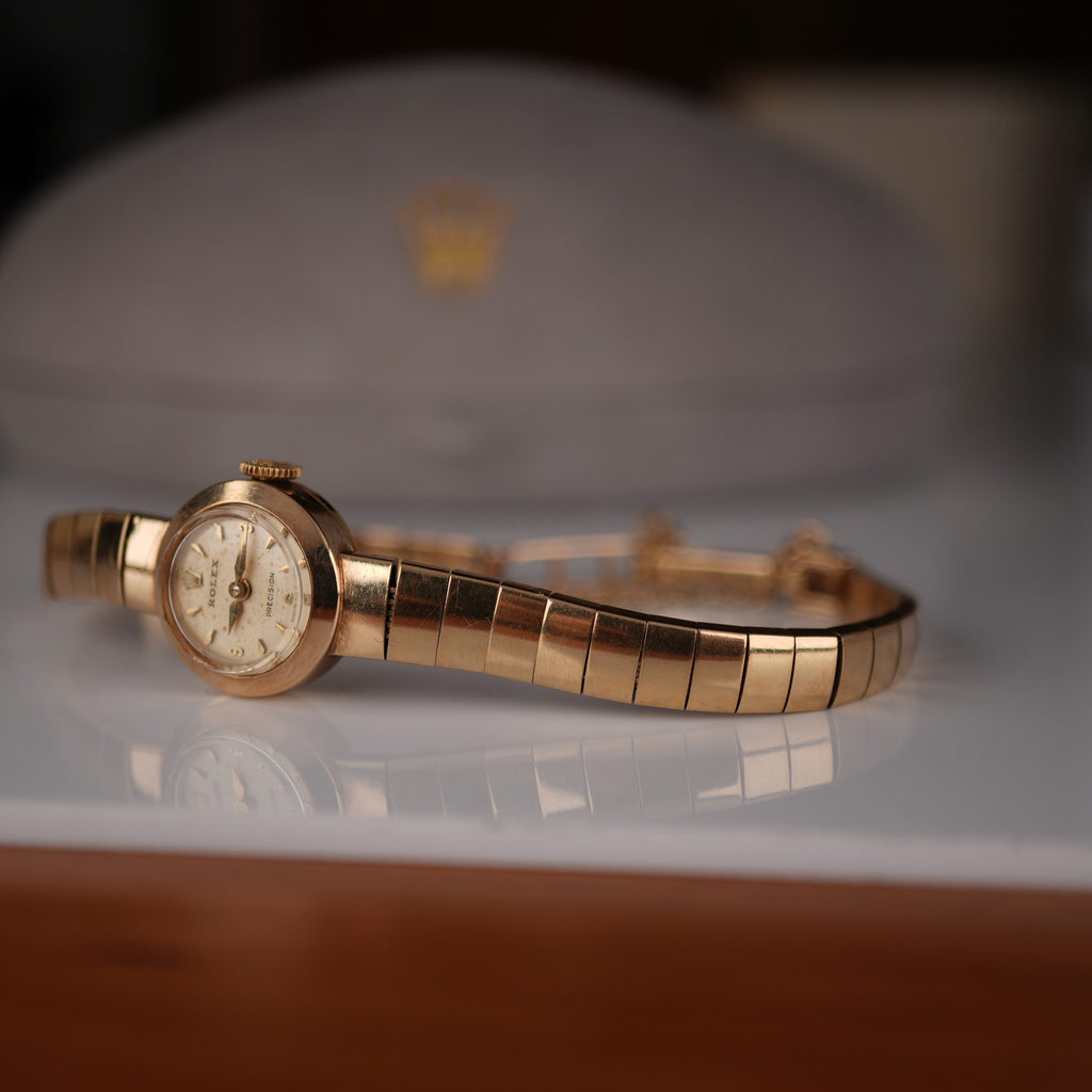 1960’s Rolex Precision Ladies Solid Gold Bracelet Watch with Original Box