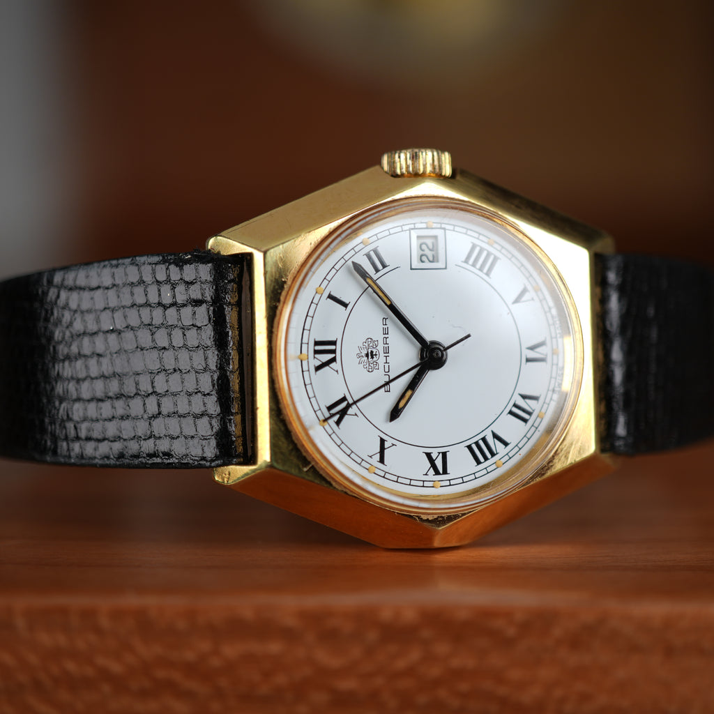1970’s Bucherer Ladies Watch Manual Date Gold Unique Hexagonal Case