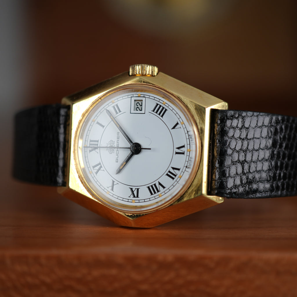 1970’s Bucherer Ladies Watch Manual Date Gold Unique Hexagonal Case