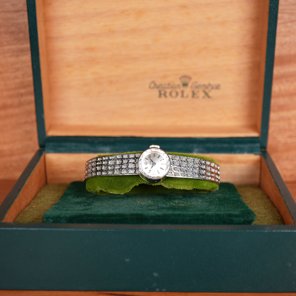 1965 Rolex Orchid 18K White Gold Cocktail Watch with Integrated Solid Rope Bracelet with Box