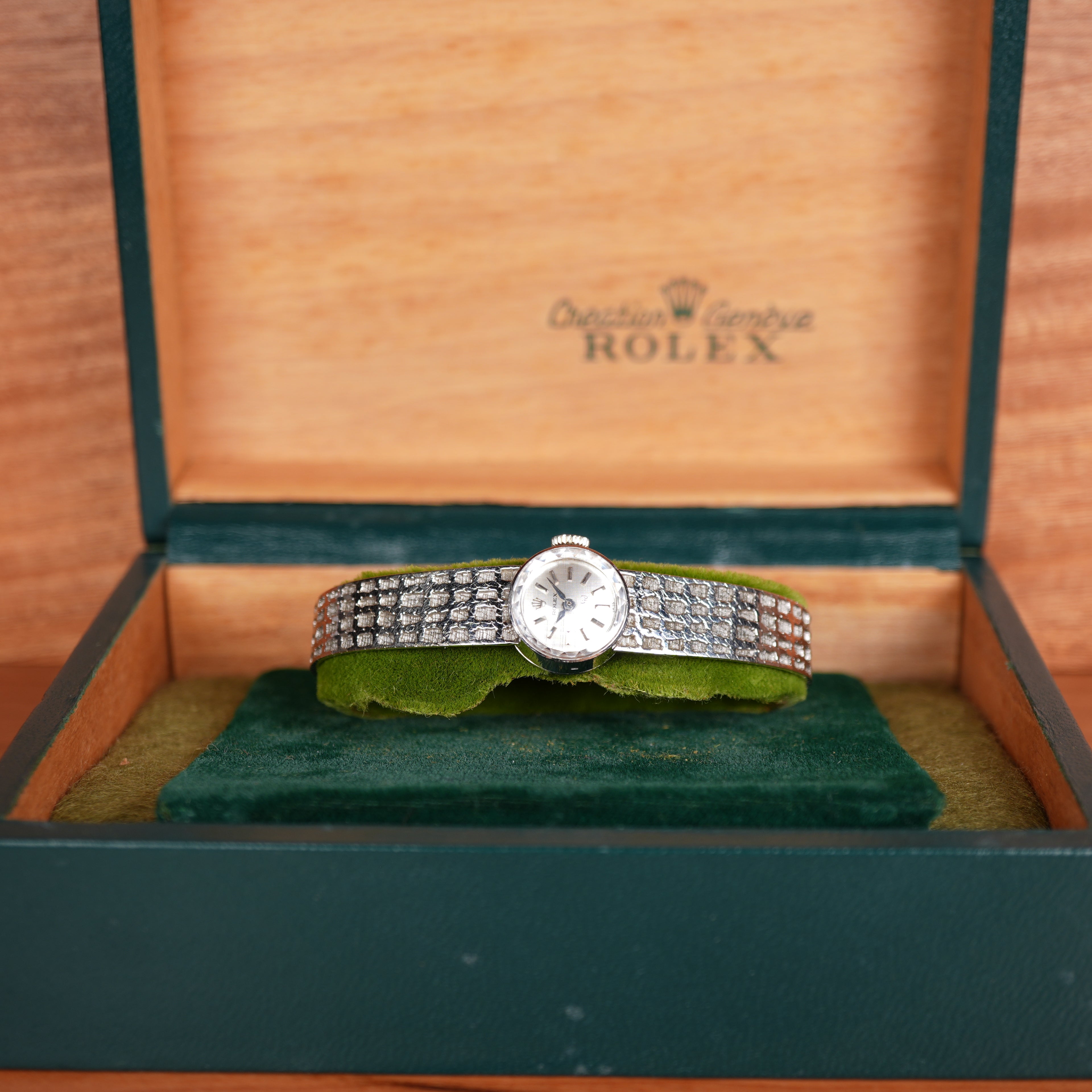 1965 Rolex Orchid 18K White Gold Cocktail Watch with Integrated Solid Rope Bracelet with Box