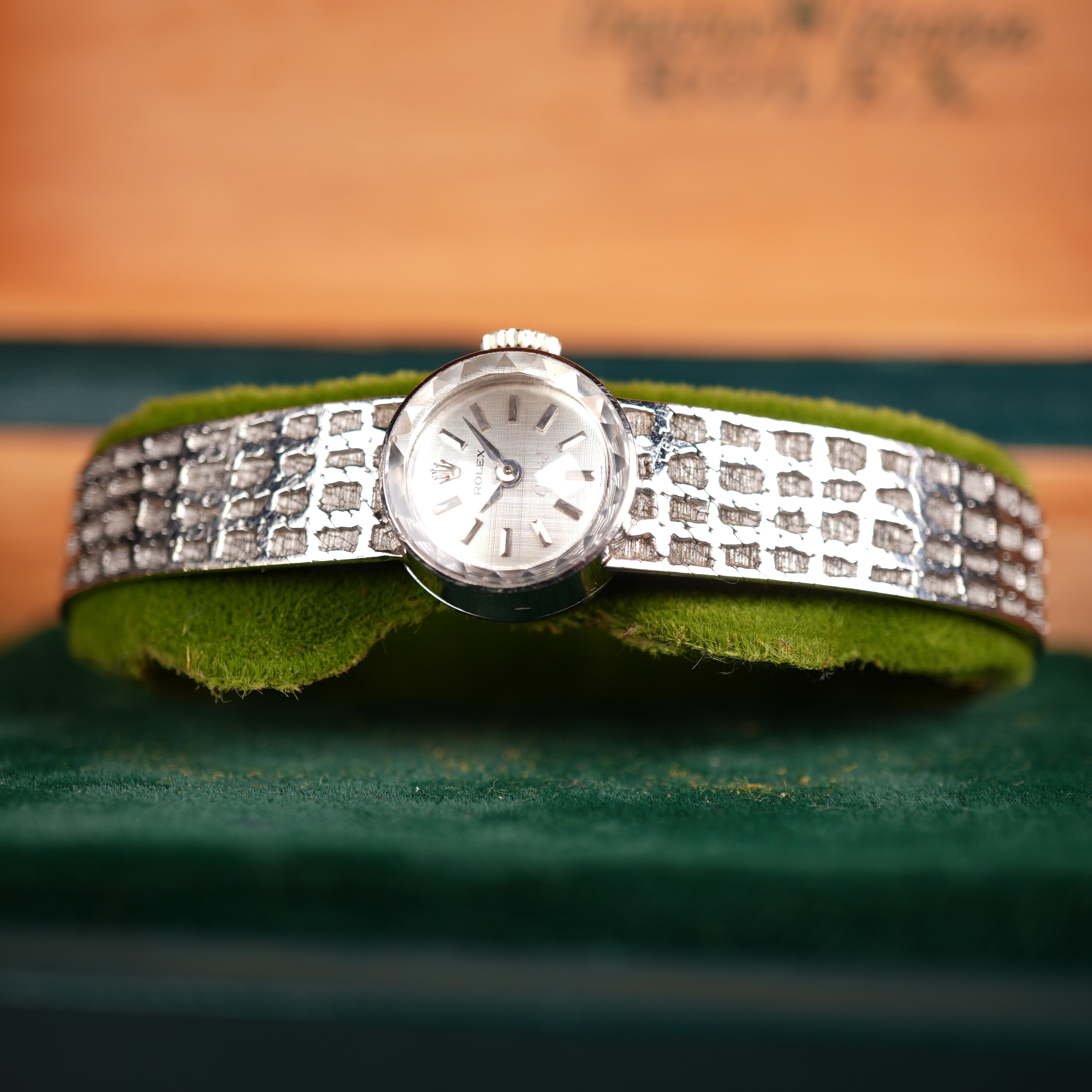 1965 Rolex Orchid 18K White Gold Cocktail Watch with Integrated Solid Rope Bracelet with Box