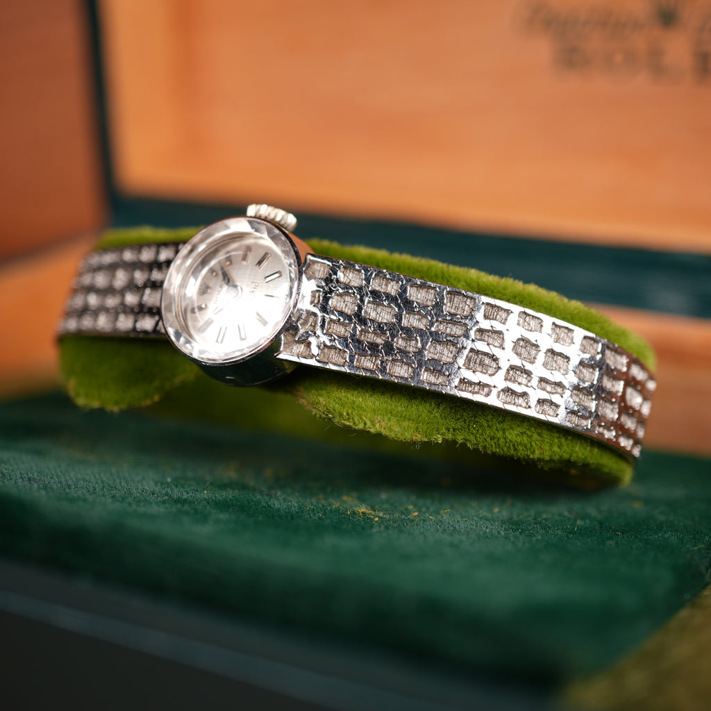 1965 Rolex Orchid 18K White Gold Cocktail Watch with Integrated Solid Rope Bracelet with Box