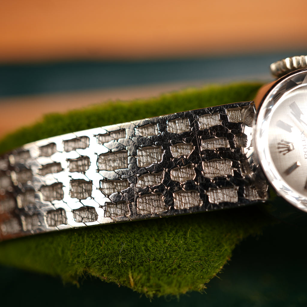 1965 Rolex Orchid 18K White Gold Cocktail Watch with Integrated Solid Rope Bracelet with Box