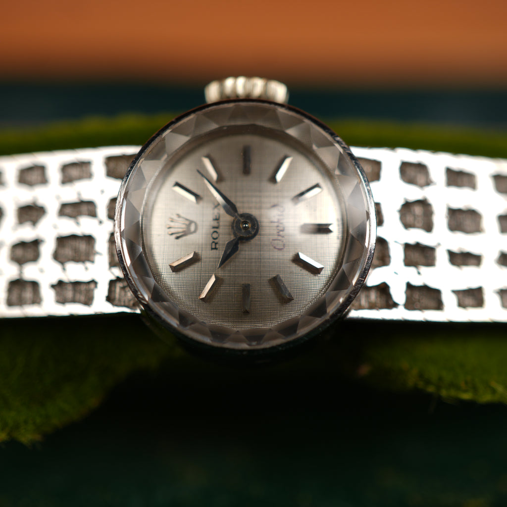1965 Rolex Orchid 18K White Gold Cocktail Watch with Integrated Solid Rope Bracelet with Box