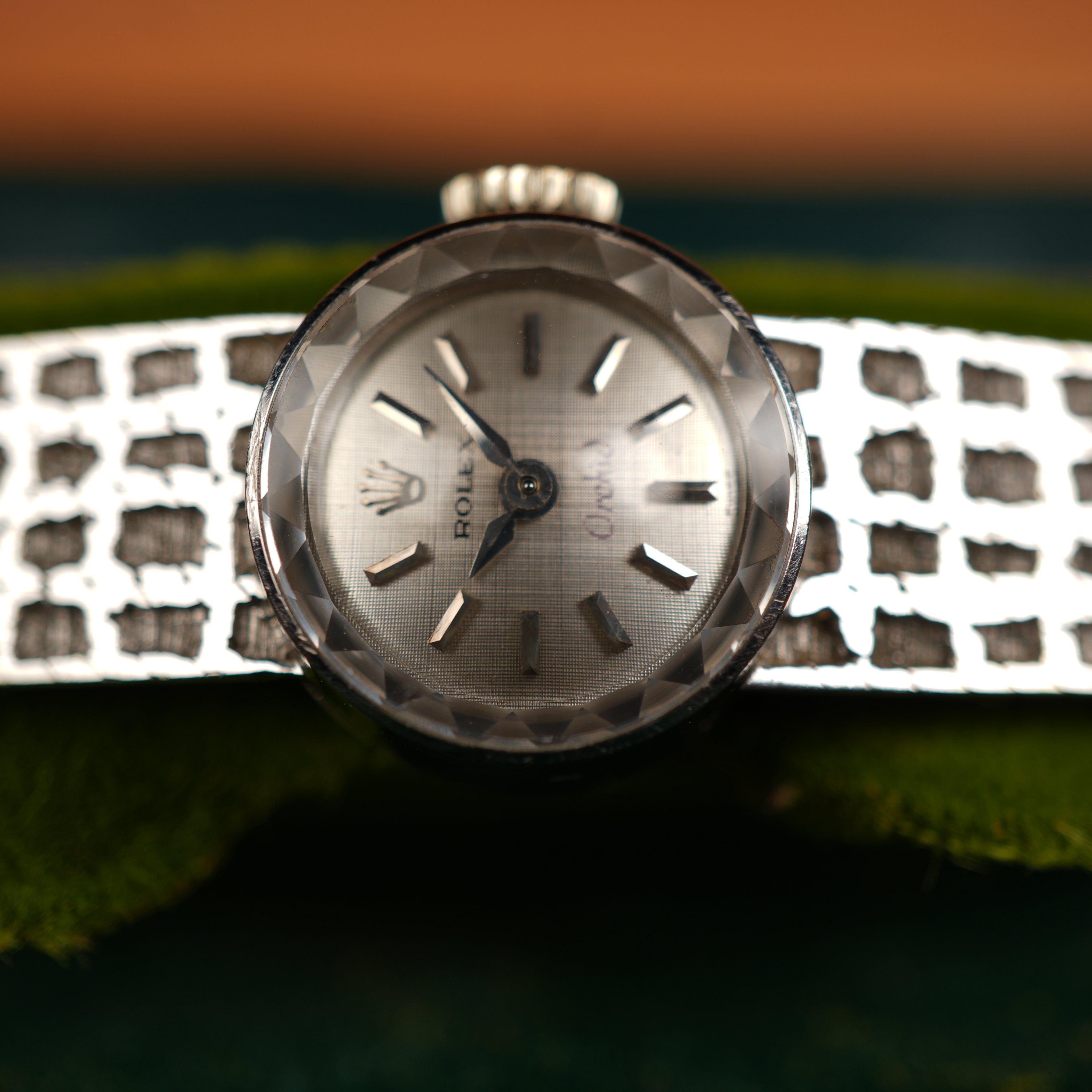 1965 Rolex Orchid 18K White Gold Cocktail Watch with Integrated Solid Rope Bracelet with Box