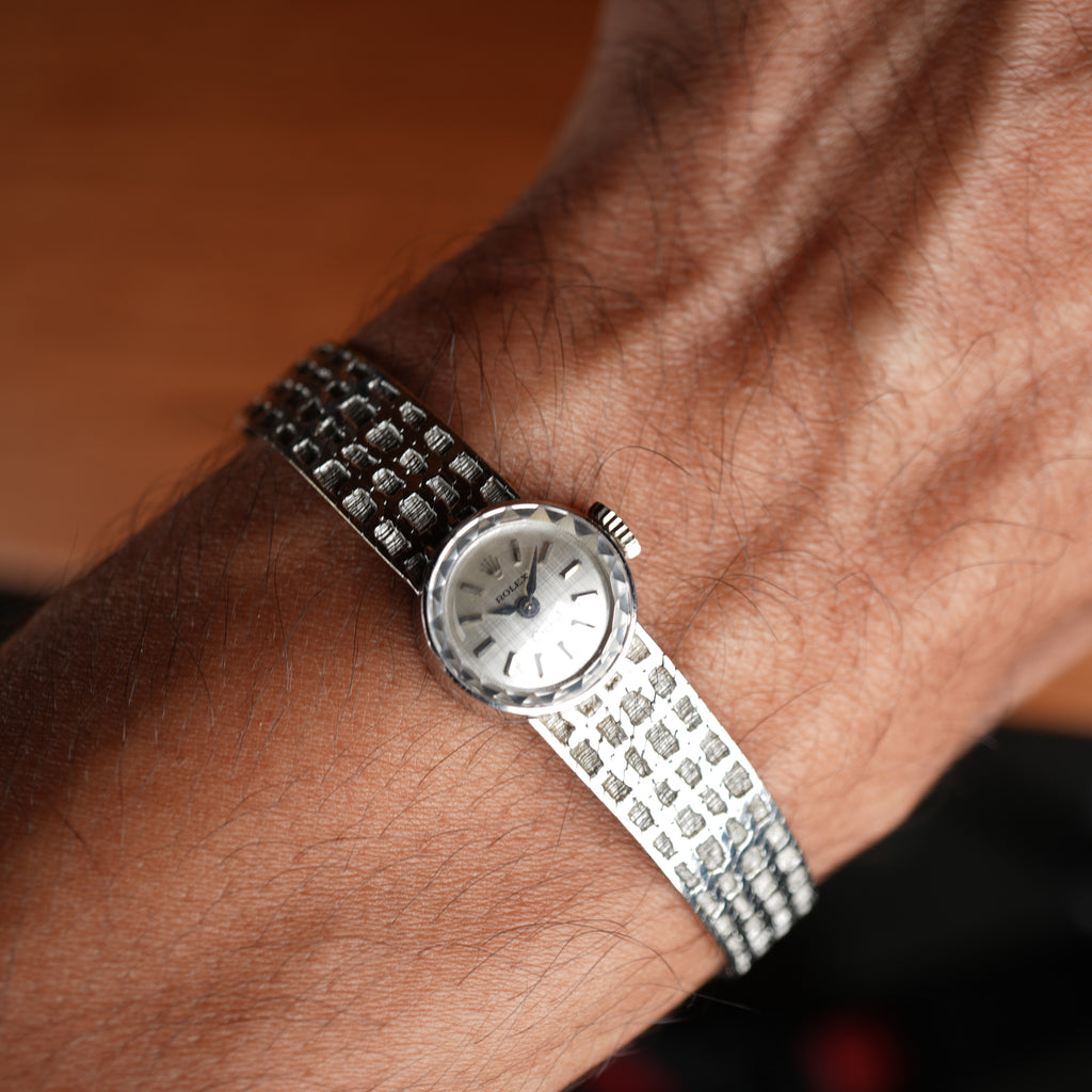 1965 Rolex Orchid 18K White Gold Cocktail Watch with Integrated Solid Rope Bracelet with Box