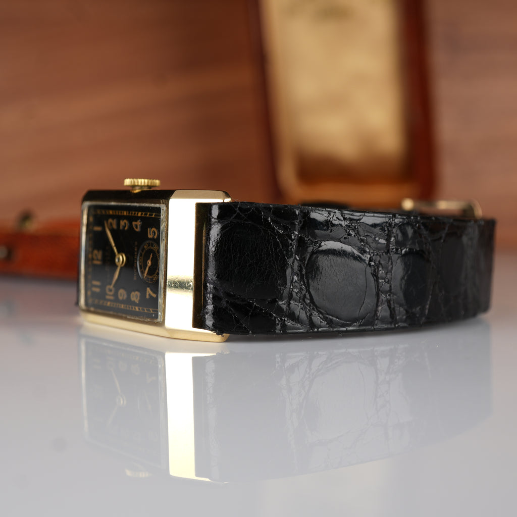 1934 Rolex Prince Ref. 2356 in 9K Gold Bucherer Retailed, Ultra-Rare Black Dial, Original Box