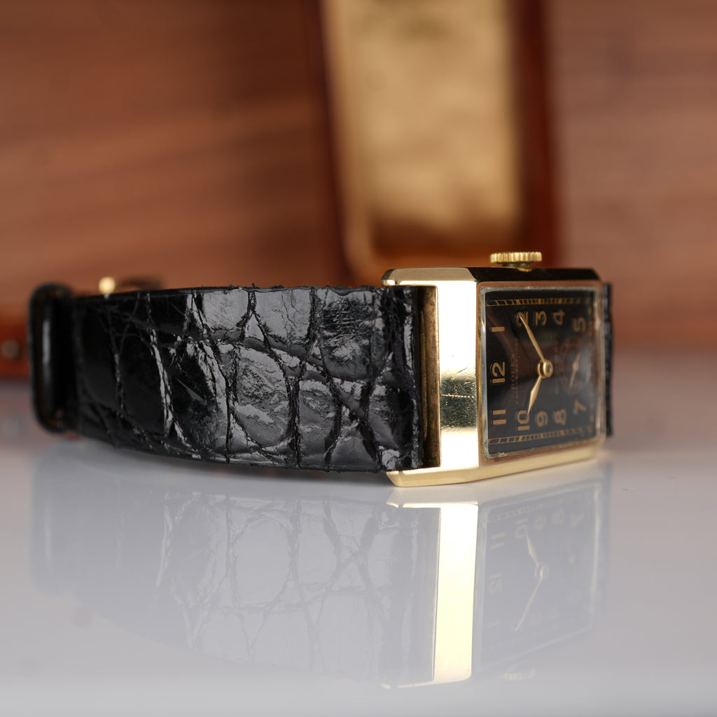 1934 Rolex Prince Ref. 2356 in 9K Gold Bucherer Retailed, Ultra-Rare Black Dial, Original Box