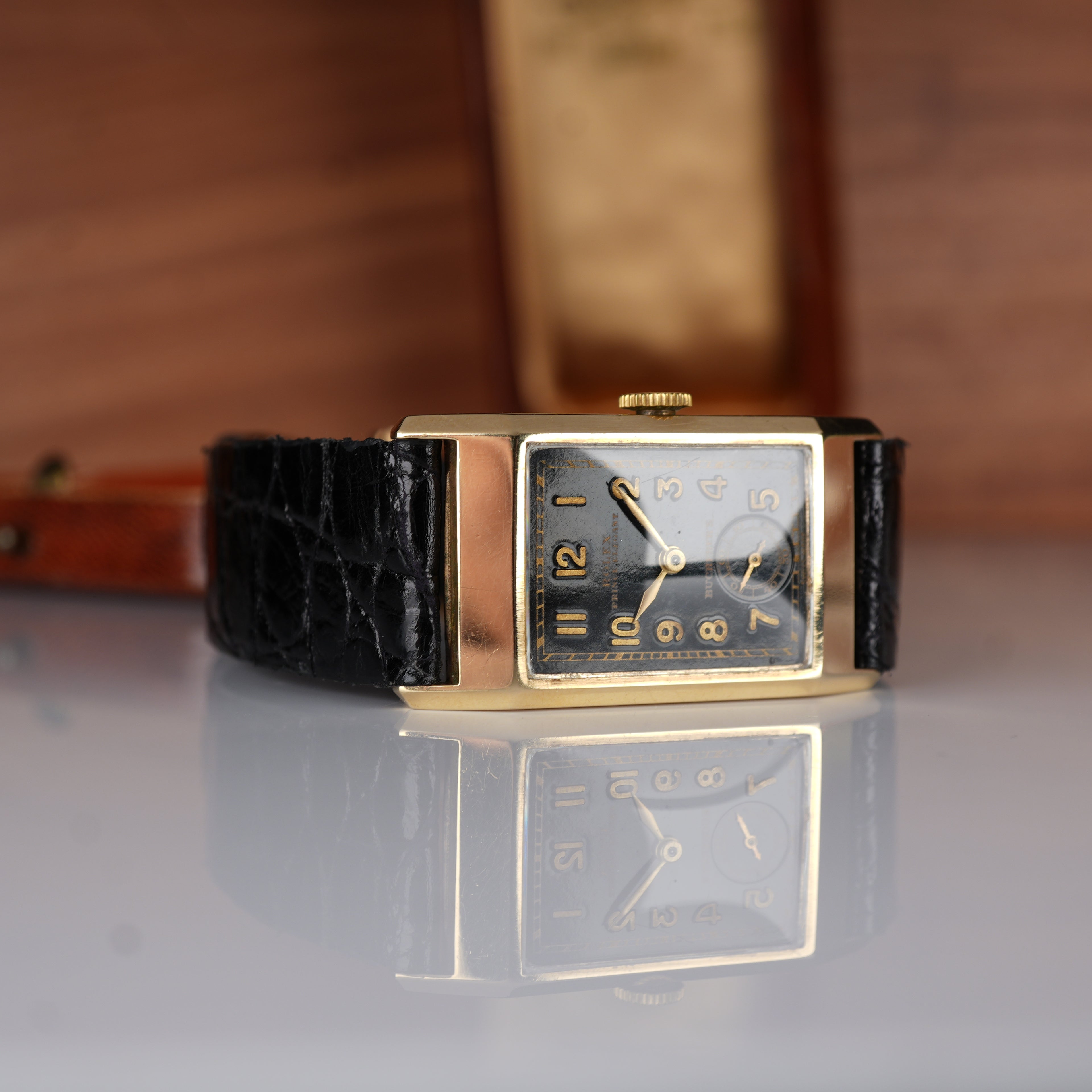 1934 Rolex Prince Ref. 2356 in 9K Gold Bucherer Retailed, Ultra-Rare Black Dial, Original Box