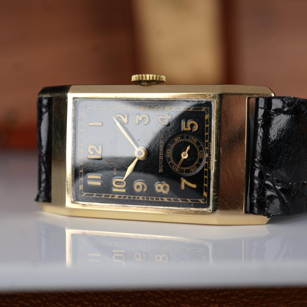 1934 Rolex Prince Ref. 2356 in 9K Gold Bucherer Retailed, Ultra-Rare Black Dial, Original Box