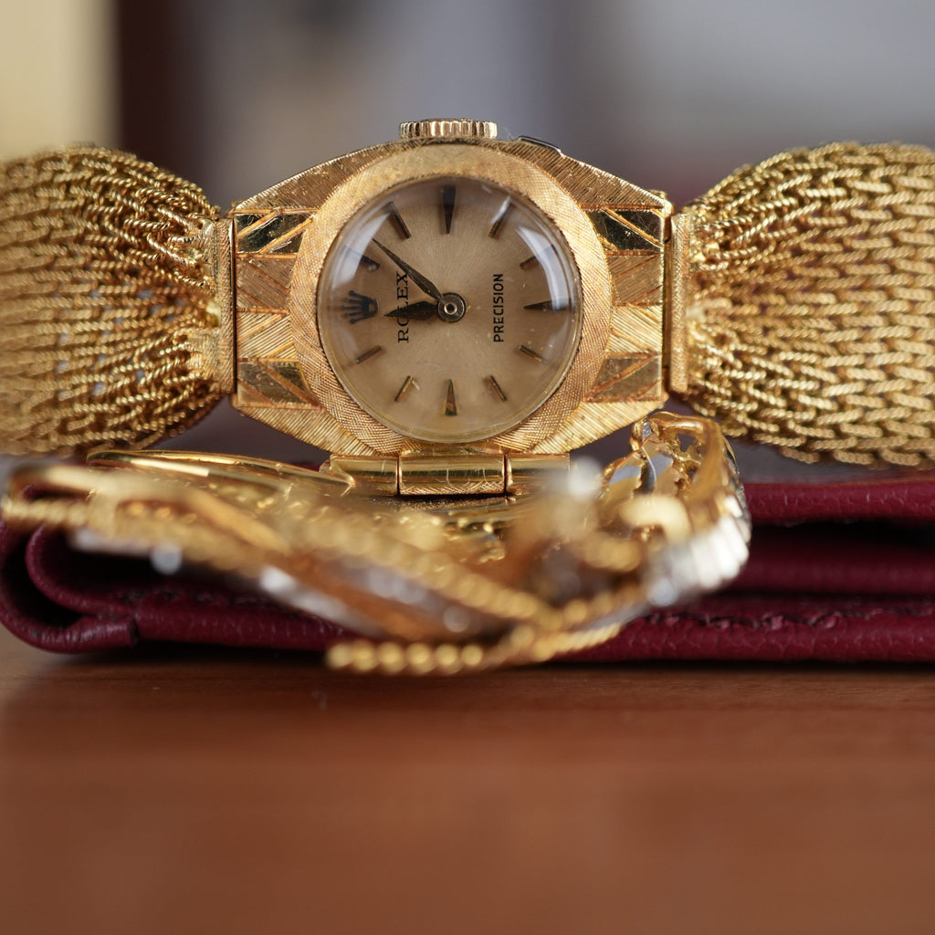 Unique Rolex 37 Precision 18k Gold Diamond Carl Bucherer Concealed Cover Dial Women’s Dress Watch