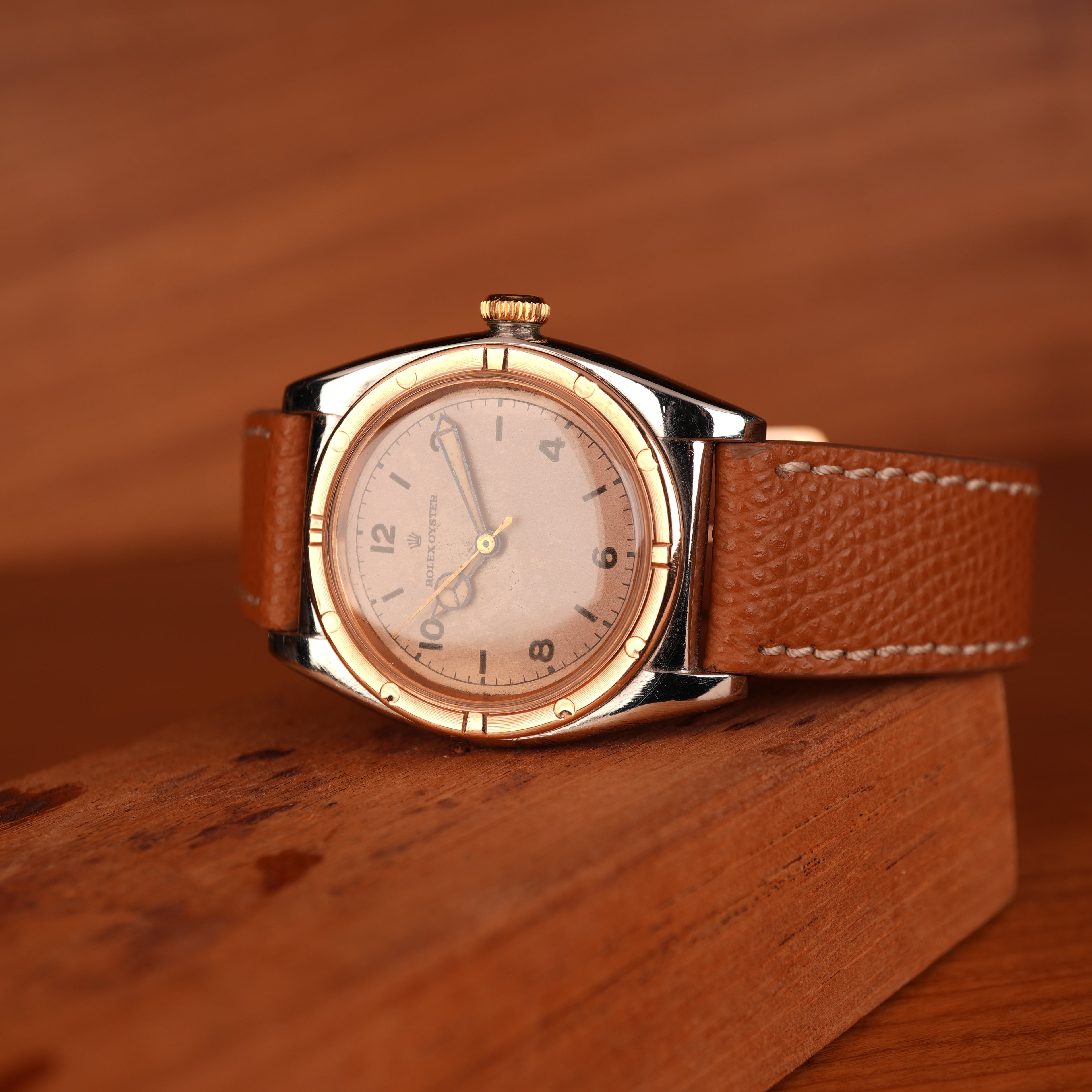1939 Rolex Bubbleback 3372 Stainless Steel & Rose Gold with Salmon Dial
